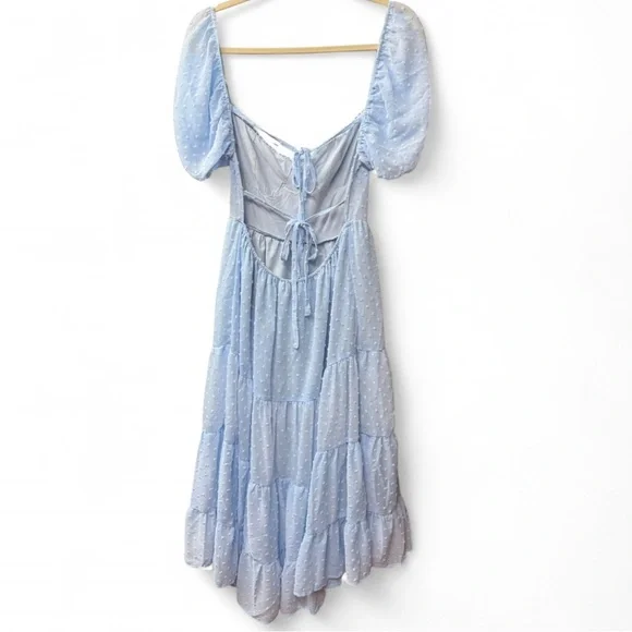 SHEIN Light Blue Midi Dress with Puff Sleeves - Picture 3 of 9